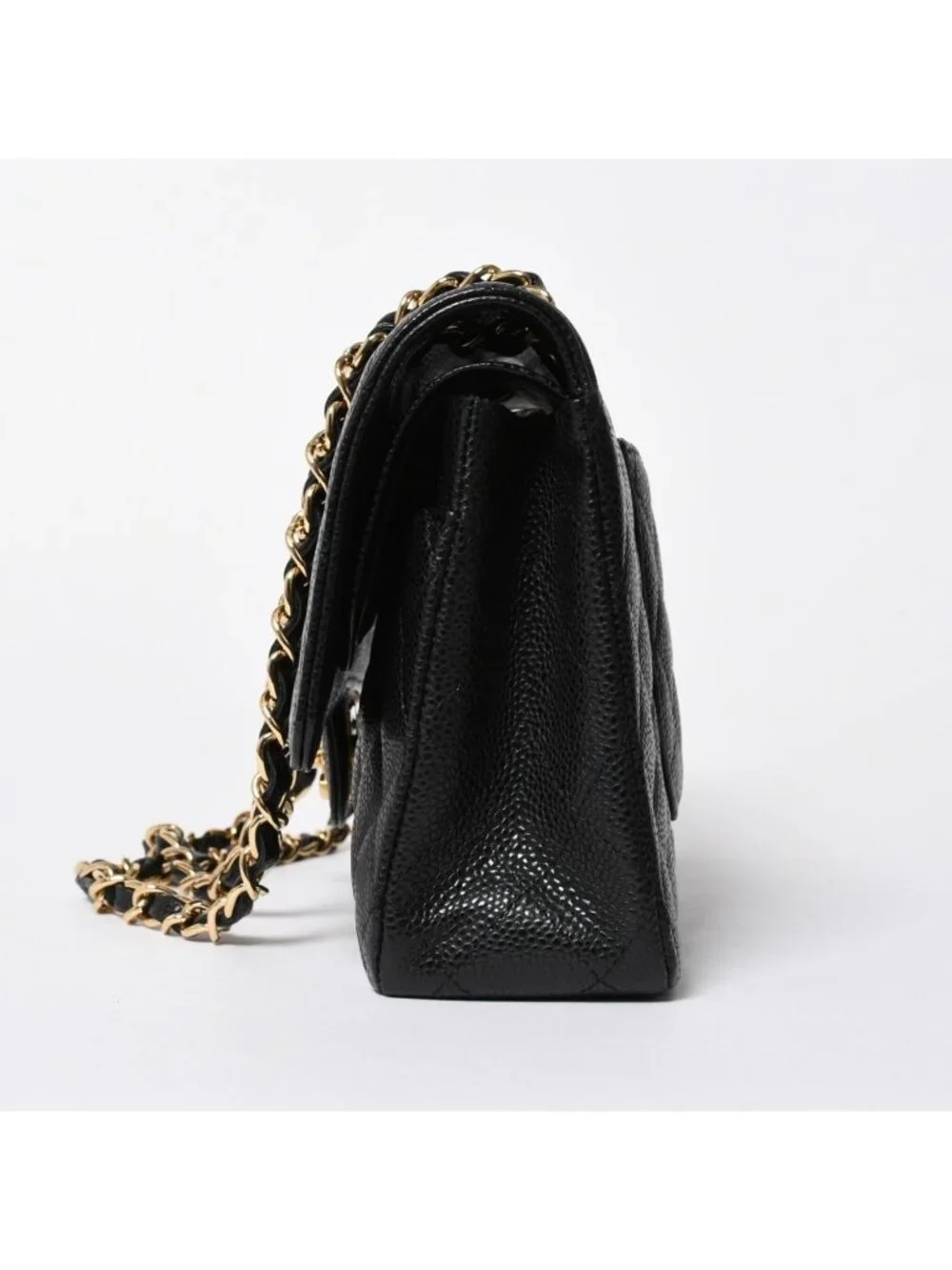 Chanel Quilted 25 Double Flap Chain Shoulder Bag CC Logo Caviar Leather Black